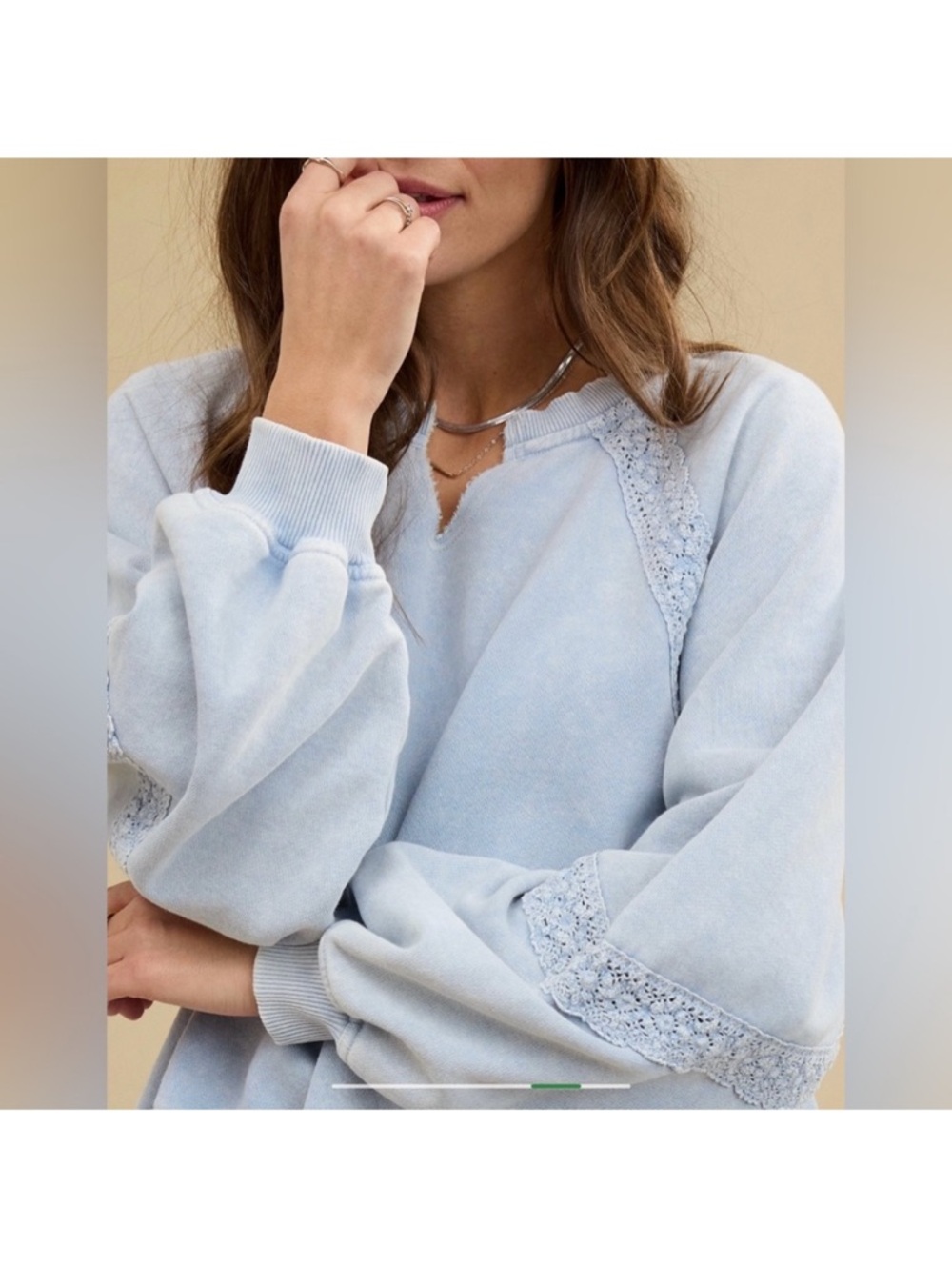 Aerie Hey Crochet Sweatshirt Cloud Wash Blue Long Sleeve Size S Cozy Lounge - Picture 3 of 13